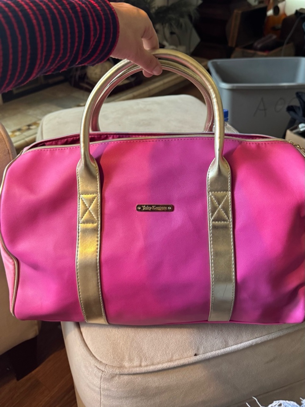 Y2K Juicy Couture Hot Pink Satchel with Gold Trim velour